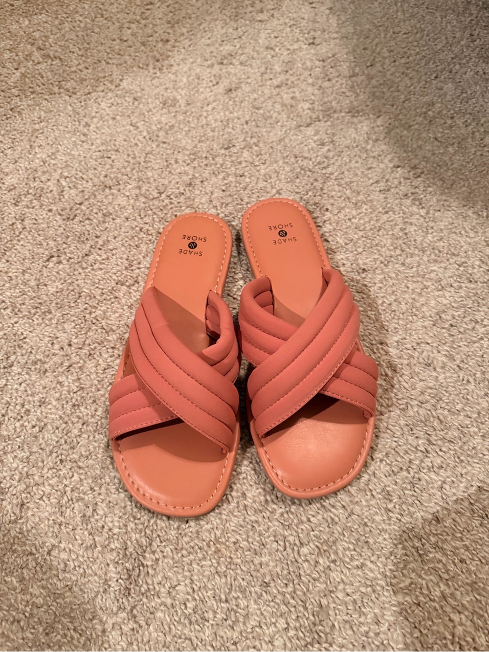 Shade & Shore Coral Pink Crisscross Slide Mules